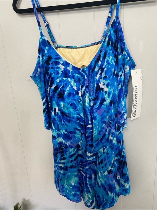 Trimshaper Other - NWT Blue Watercolor Print Spaghetti-Strap Women’s Swim top. Size 18 trimshaper